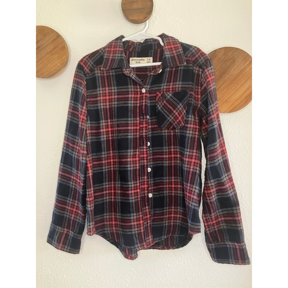 Abercrombie‎ Kids Size 7-8 Brick Red Black Flannel